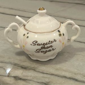Vintage Mini Sugar Bowl “Sweeter Than Sugar” w/Spoon